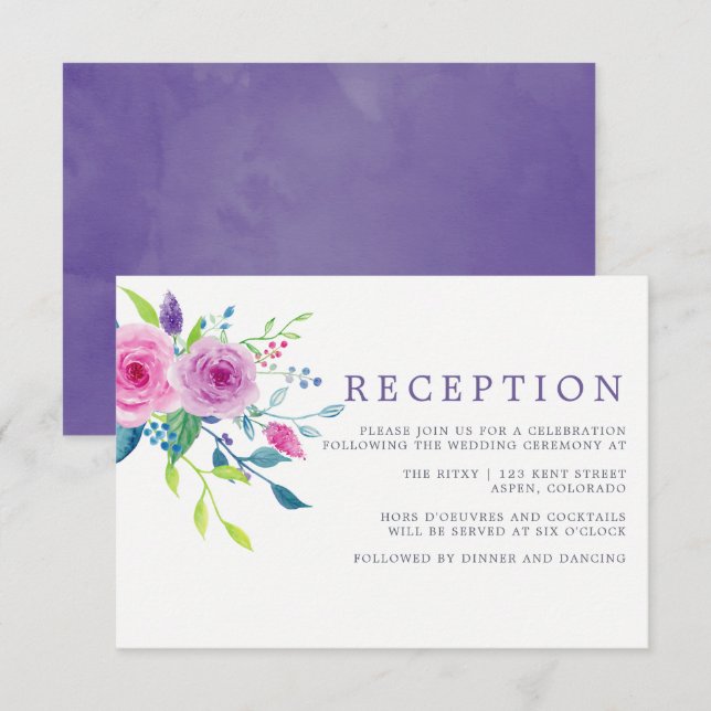 Invitation Réception de mariage florale aquarelle rose blush (Devant / Derrière)