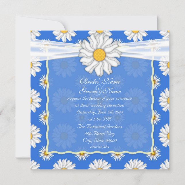 Invitation Réception de mariage florale bleu roi et blanc (Devant)