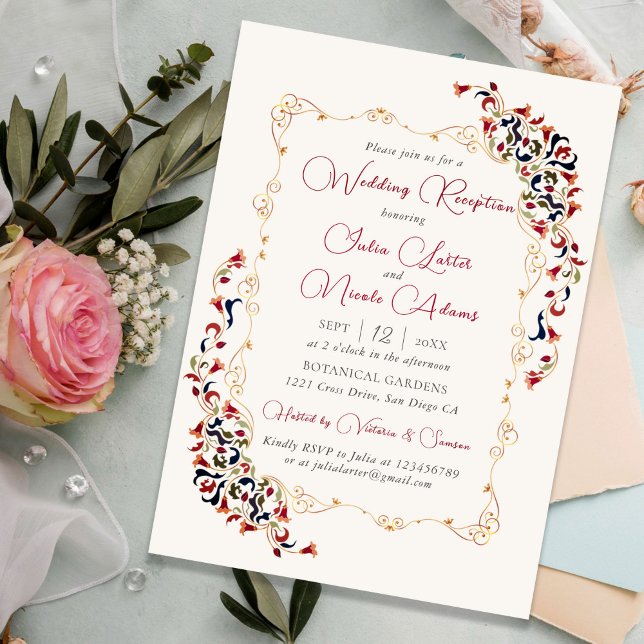Invitation Réception de mariage florale botanique de luxe pai (Créateur téléchargé)