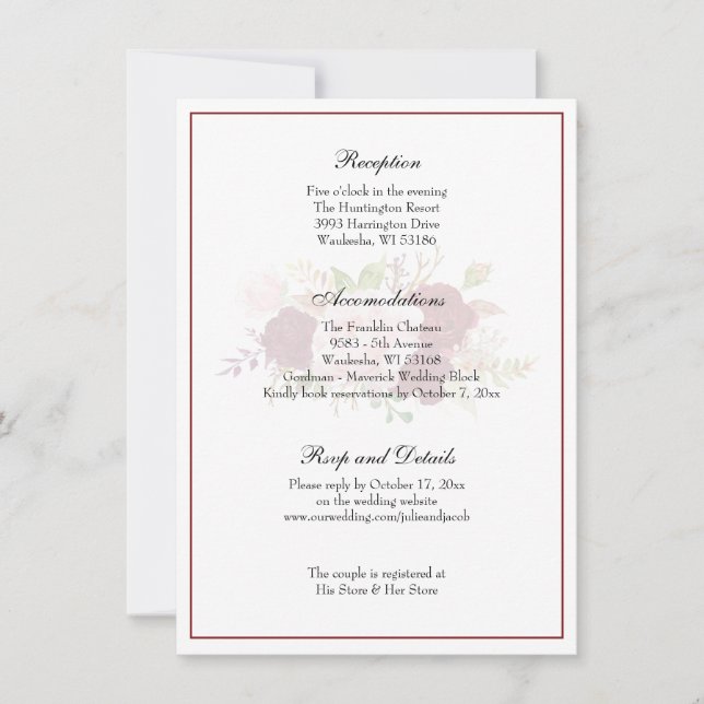 Invitation Réception de mariage florale classique élégante (Devant)