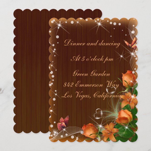 Invitation Réception de mariage florale en bois foncé rustiqu (Devant / Derrière)