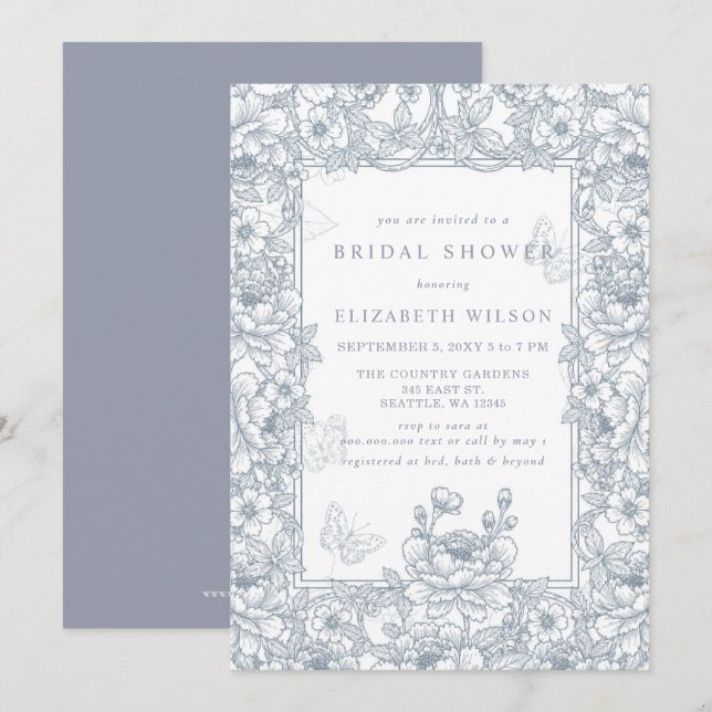 Invitation Réception de mariage florale en toile de chinoiser (Devant / Derrière)