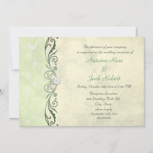 Invitation Réception de mariage florale printanière jaune ver (Devant)