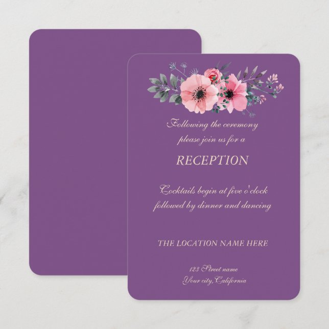 Invitation Réception de mariage florale romantique élégante (Devant / Derrière)
