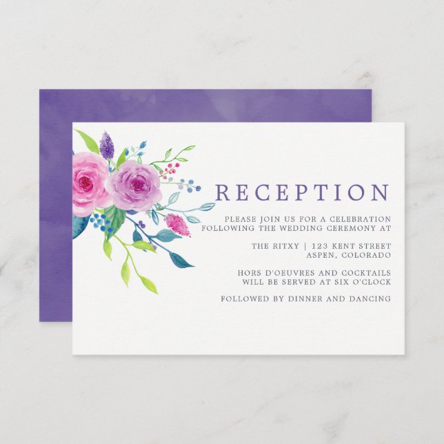 Invitation Réception de mariage florale rose blush aquarelle (Devant / Derrière)