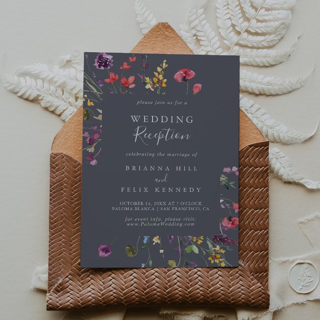 Invitation Réception de mariage florale sauvage bleu classiqu (Créateur téléchargé)