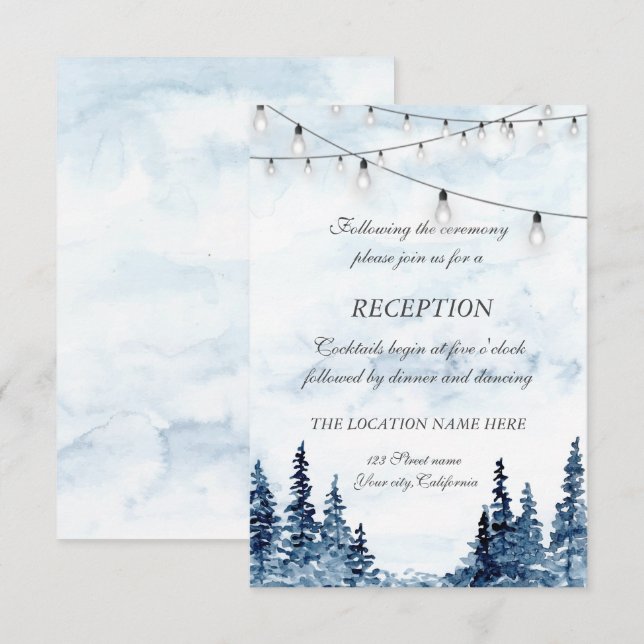 Invitation Réception de mariage forestier avec guirlande lumi (Devant / Derrière)