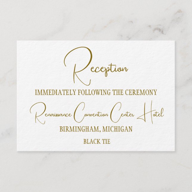 Invitation Réception de mariage formelle en noir et or  (Devant)