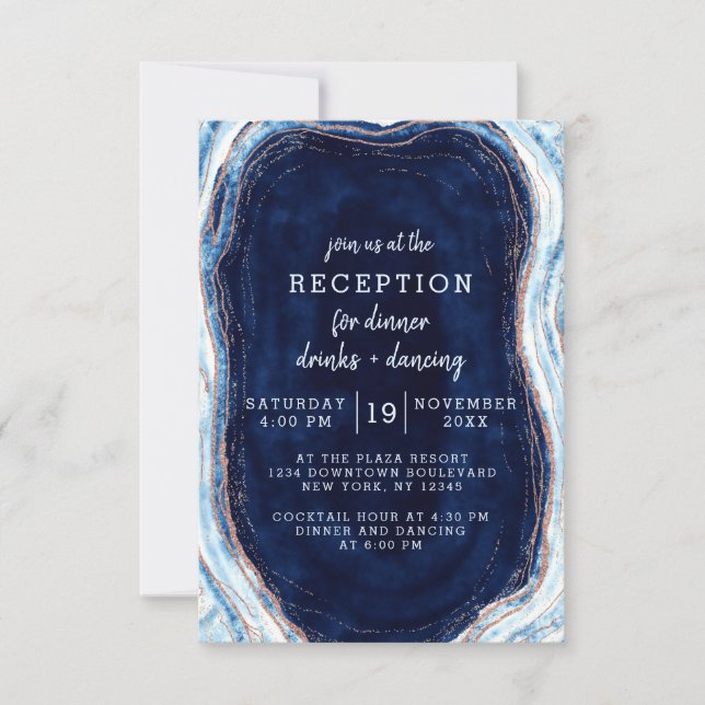 Invitation Réception de mariage géode or rose bleu saphir (Devant)