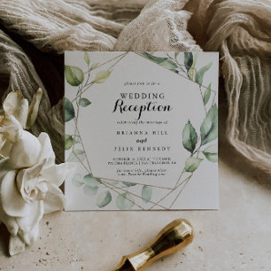 Invitation Réception de mariage géométrique élégant or vert