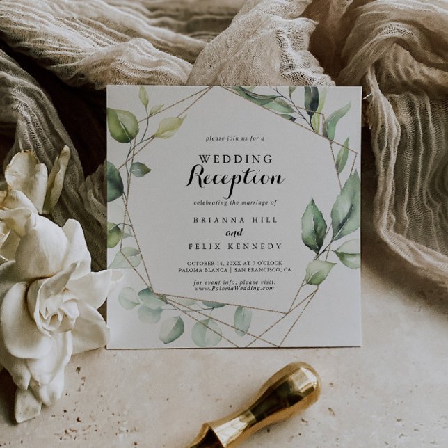Invitation Réception de mariage géométrique élégant or vert (Créateur téléchargé)