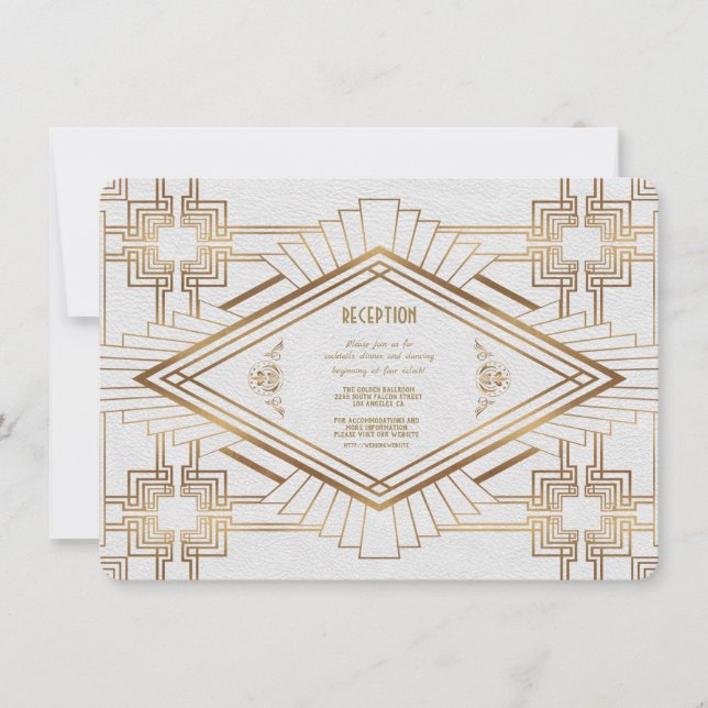 Invitation Réception de mariage Glam Gold White Great Gatsby (Devant)