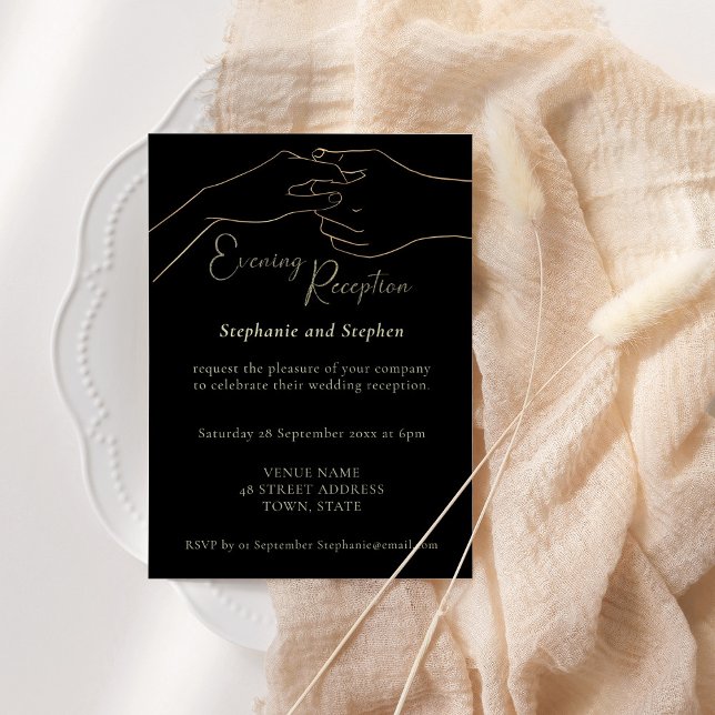 Invitation Réception de mariage Gold Black Se tenant la main (Créateur téléchargé)