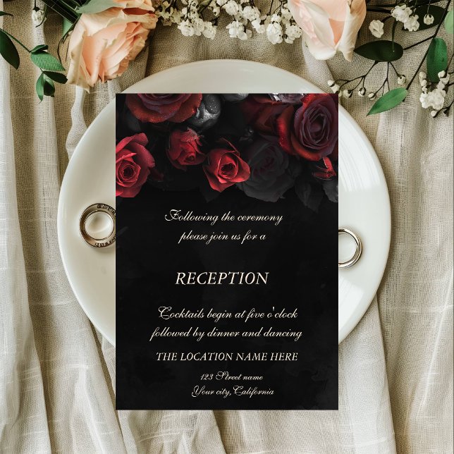 Invitation Réception de mariage gothique avec des roses rouge (Créateur téléchargé)