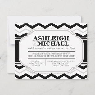 Invitation Réception de mariage gris et noir chevron blanc UN