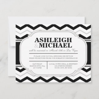 Invitation Réception de mariage gris et noir chevron blanc UN