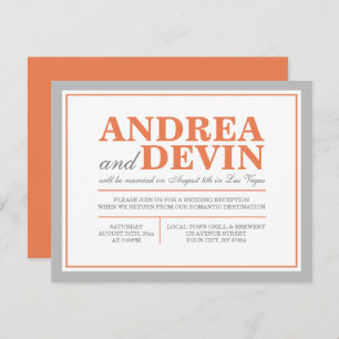 Invitation Réception de mariage gris et orange seulement Invi