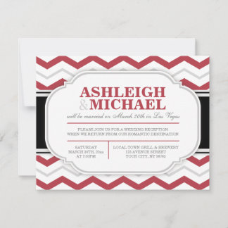 Invitation Réception de mariage grise et rouge chevron unique