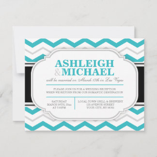 Invitation Réception de mariage grise et turquoise à chevrons