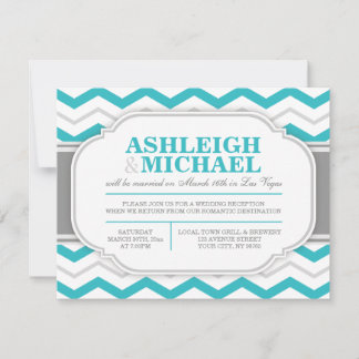 Invitation Réception de mariage grise et turquoise à chevrons