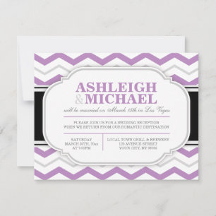 Invitation Réception de mariage grise et violette à chevrons