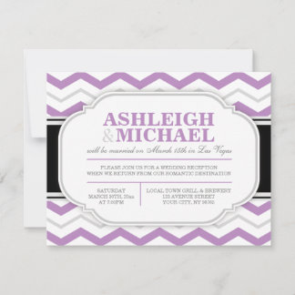 Invitation Réception de mariage grise et violette à chevrons 