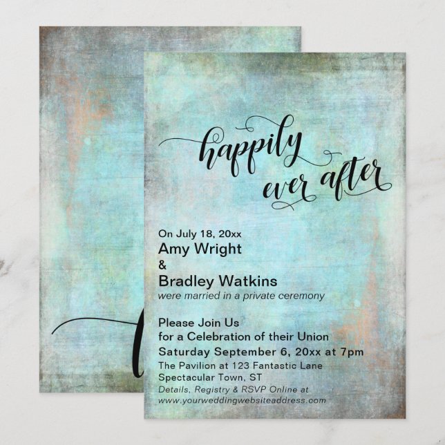 Invitation Réception de mariage Grunge Aqua Happily Ever Afte (Devant / Derrière)
