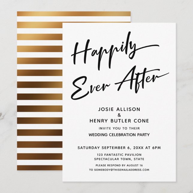 Invitation Réception de mariage Heureux à tout jamais + Rayur (Devant / Derrière)