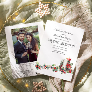 Invitation Réception de mariage hivernal Holly Bells Red Berr