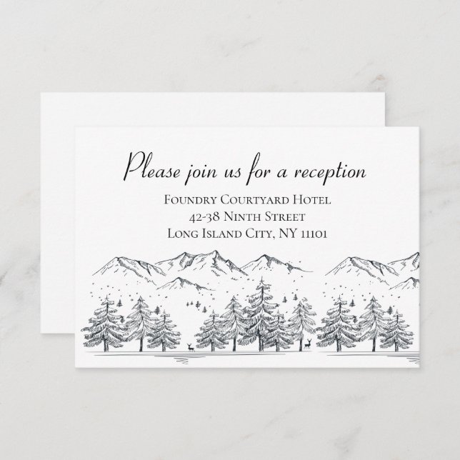 Invitation Réception de mariage hivernal Montagnes Arbres Nat (Devant / Derrière)