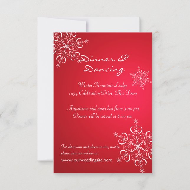 Invitation Réception de mariage hivernal Snowflake Rouge 2 (Devant)