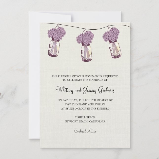 Invitation Réception de mariage Hydrangea et pot Mason (Devant)