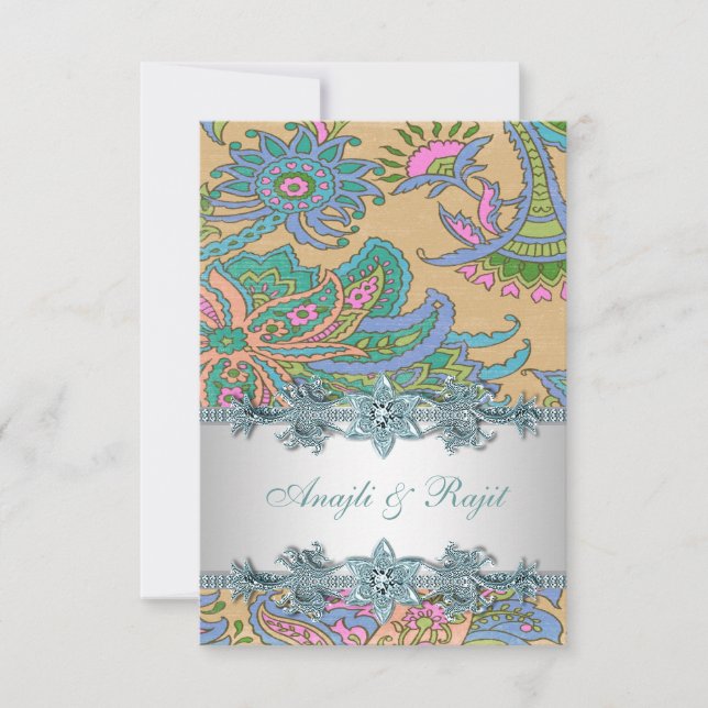 Invitation Réception de mariage indien à motifs paisley bleu  (Devant)