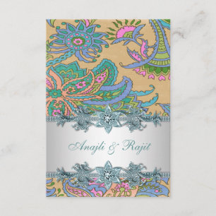 Invitation Réception de mariage indien à motifs paisley bleu