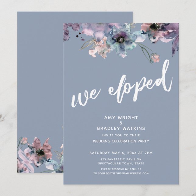 Invitation Réception de mariage intime aux fleurs peintes en  (Devant / Derrière)