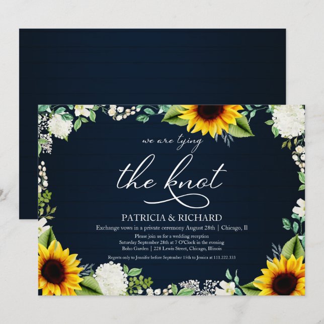 Invitation Réception de Mariage Intime aux Tournesols Rustiqu (Devant / Derrière)