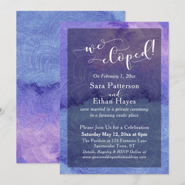 Invitation Réception de mariage intime avec aquarelle violett (Devant / Derrière)