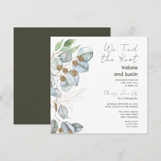 Invitation Réception de mariage intime avec eucalyptus et sau (Devant / Derrière)