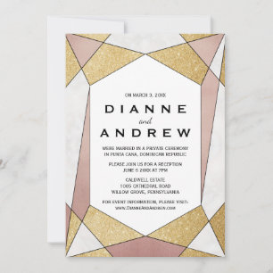 Invitation Réception de Mariage Intime Diamant Géométrique Lu