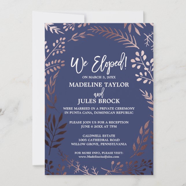 Invitation Réception de mariage intime élégant en rose gold e (Devant)