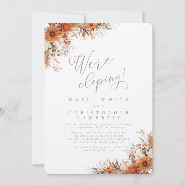 Invitation Réception de Mariage Intime Élégante aux Fleurs Or (Devant)