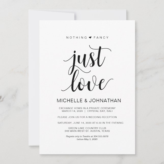 Invitation Réception de mariage intime moderne rustique noir (Devant)
