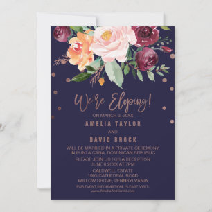 Invitation Réception de Mariage Intime Rose Doré Floral Autom