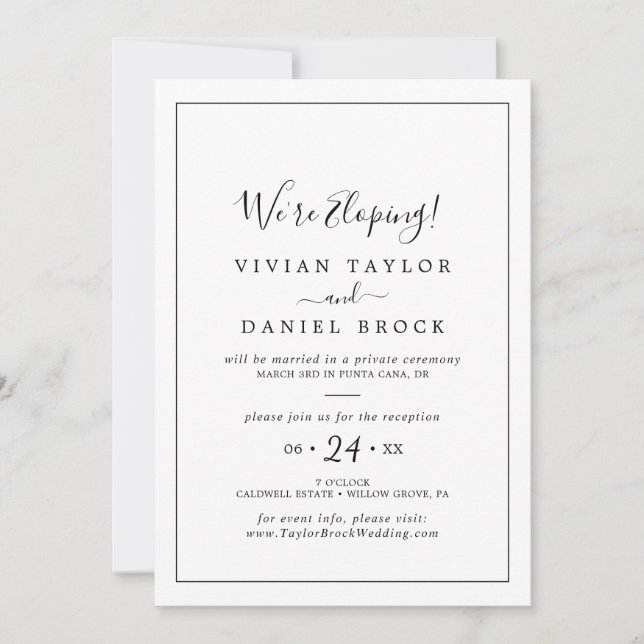 Invitation Réception de mariage intimiste minimaliste (Devant)
