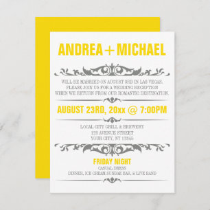Invitation Réception de mariage jaune et gris seulement Invit
