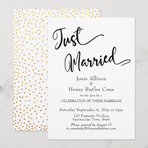 Invitation Réception de mariage, jeunes mariés, confettis dor