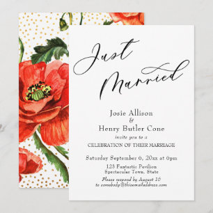 Invitation Réception de mariage, Juste Mariés, Coquelicots ro