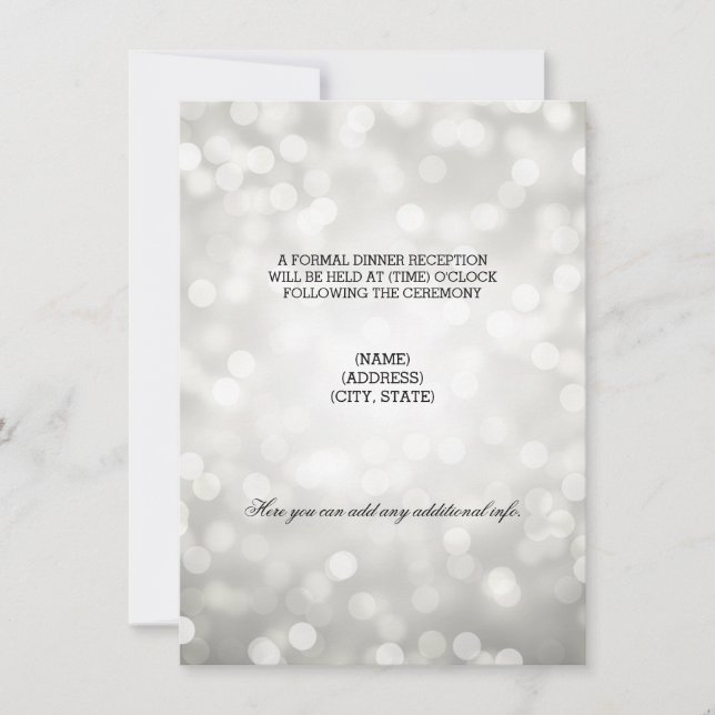 Invitation Réception de mariage lumières scintillantes argent (Devant)