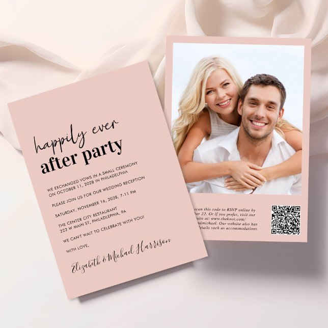 Invitation Réception de mariage minimal moderne photo QR Code (An chic Happily Ever After Party all-in-one invitation for your wedding celebration)