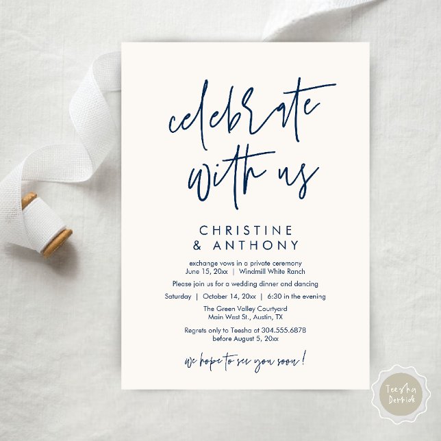 Invitation Réception de mariage minimaliste moderne (Modern Minimal Wedding Reception Dinner Lunch Brunch Invitation Card in Navy Blue and ivory)